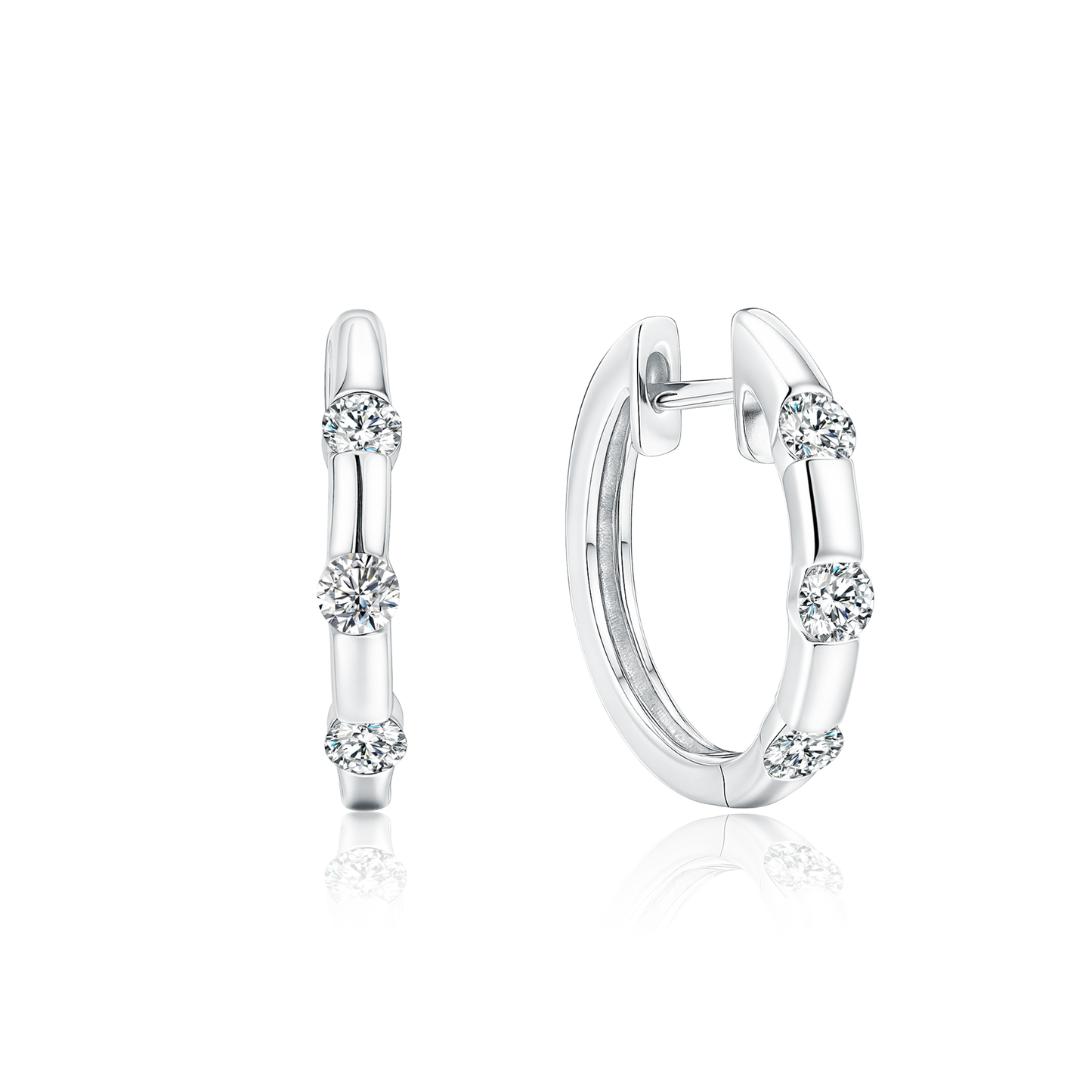 TDG 10K White Gold Lab Grown Round Diamond Hoop Earrings – 0.2TCW±