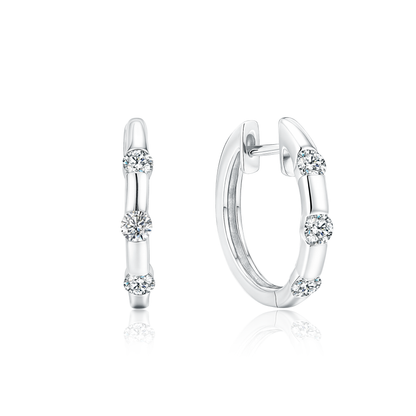 TDG 10K White Gold Lab Grown Round Diamond Hoop Earrings – 0.2TCW±