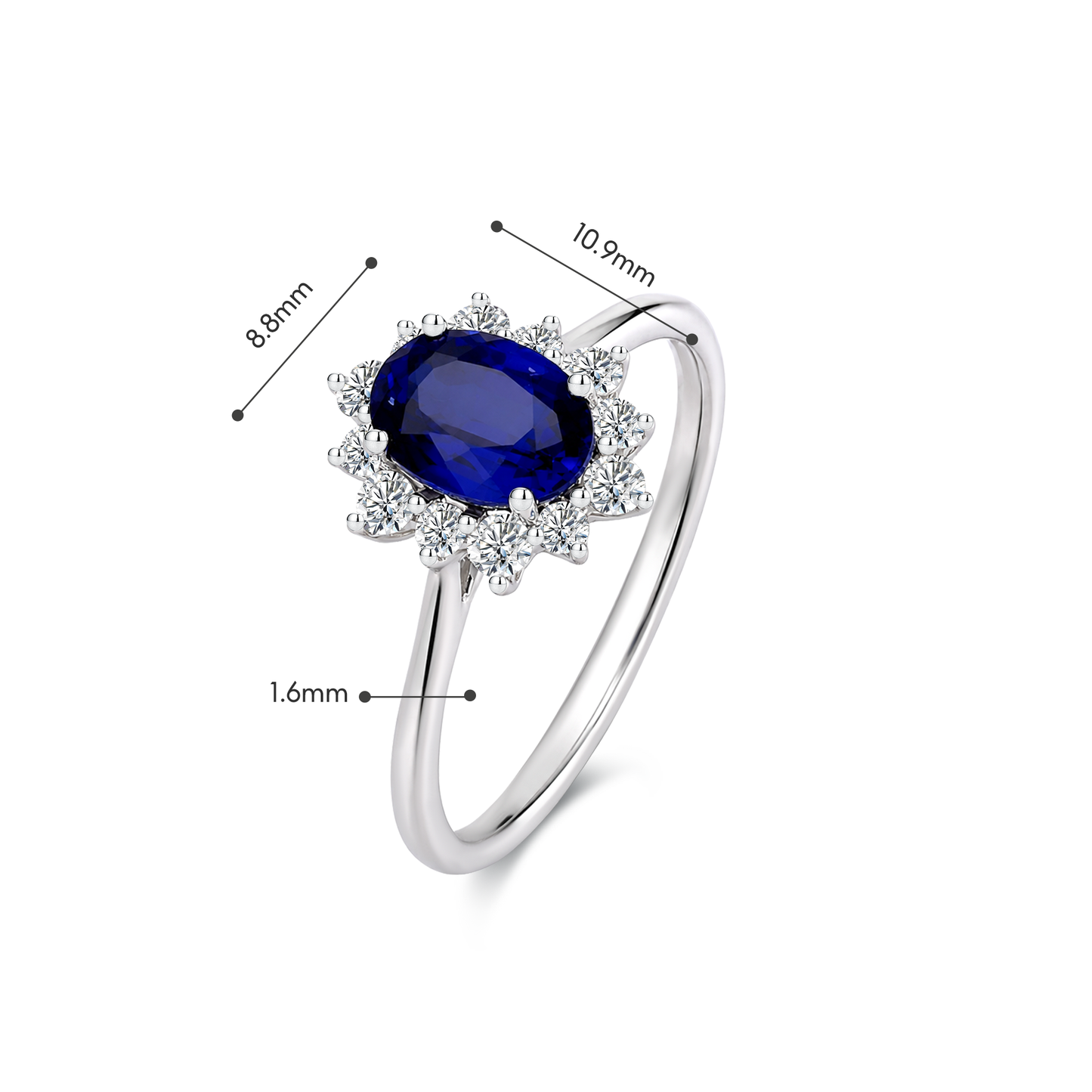 10K Oval Shape Lab Grown Blue Sapphire Diamond Ring