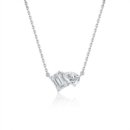TDG 10K White Gold Lab-Grown Radiant/Emerald & Pear Cut Two-Stone Diamond Necklace