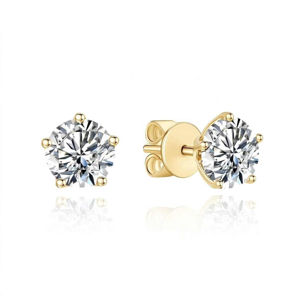 TDG 10K Gold Round Brilliant Lab Grown Diamond 5 Prong Stud Earrings