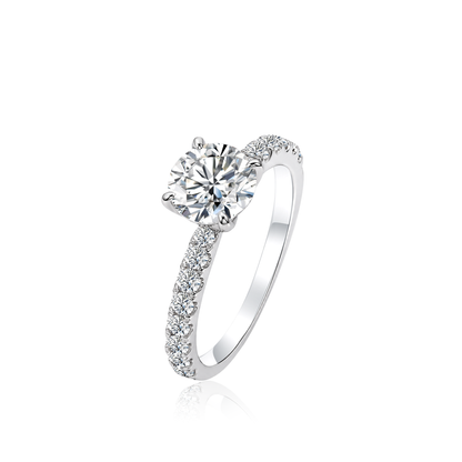 TDG 10K Gold Lab Grown Diamond Classic Solitaire Ring with Pavé Band – 1.2TCW±