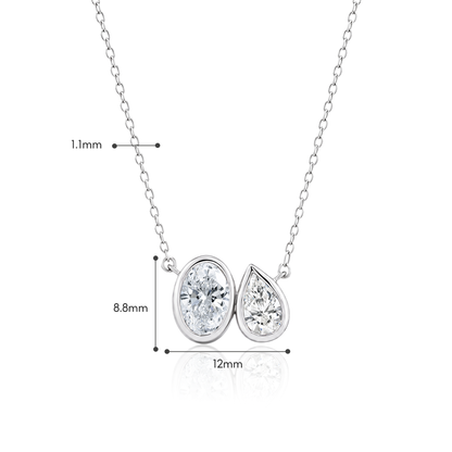 TDG 10K Gold Lab Grown Oval & Pear Cut Diamond Bezel Setting Toi et Moi Necklace – 1.3TCW±