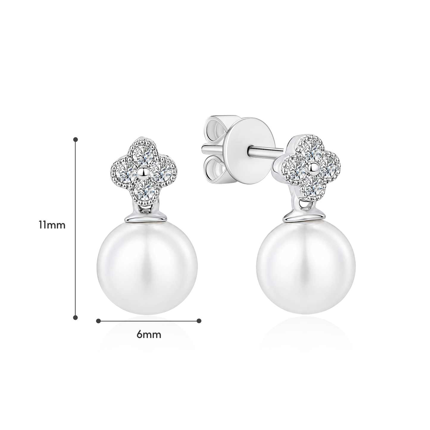 TDG 10K Gold Lab Grown Quartet Pearl Dangle Earrings