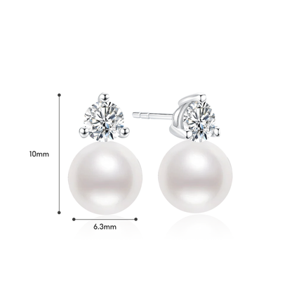TDG 10K Gold Lab Grown Diamond Lumelle Pearl Stud Earrings