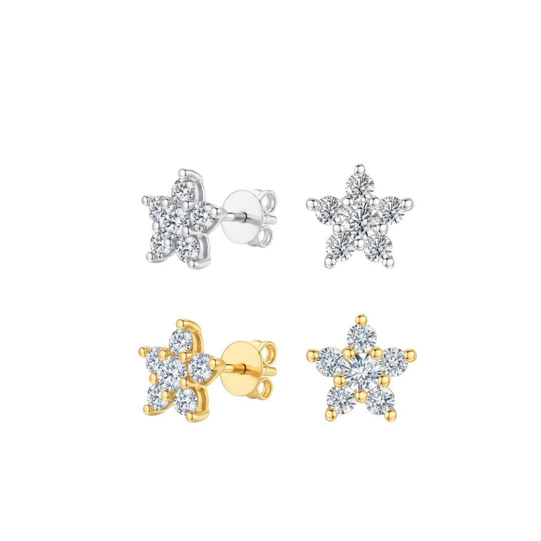 10K Gold Star-Shaped Cascade Lab Grown Diamond Stud Earrings
