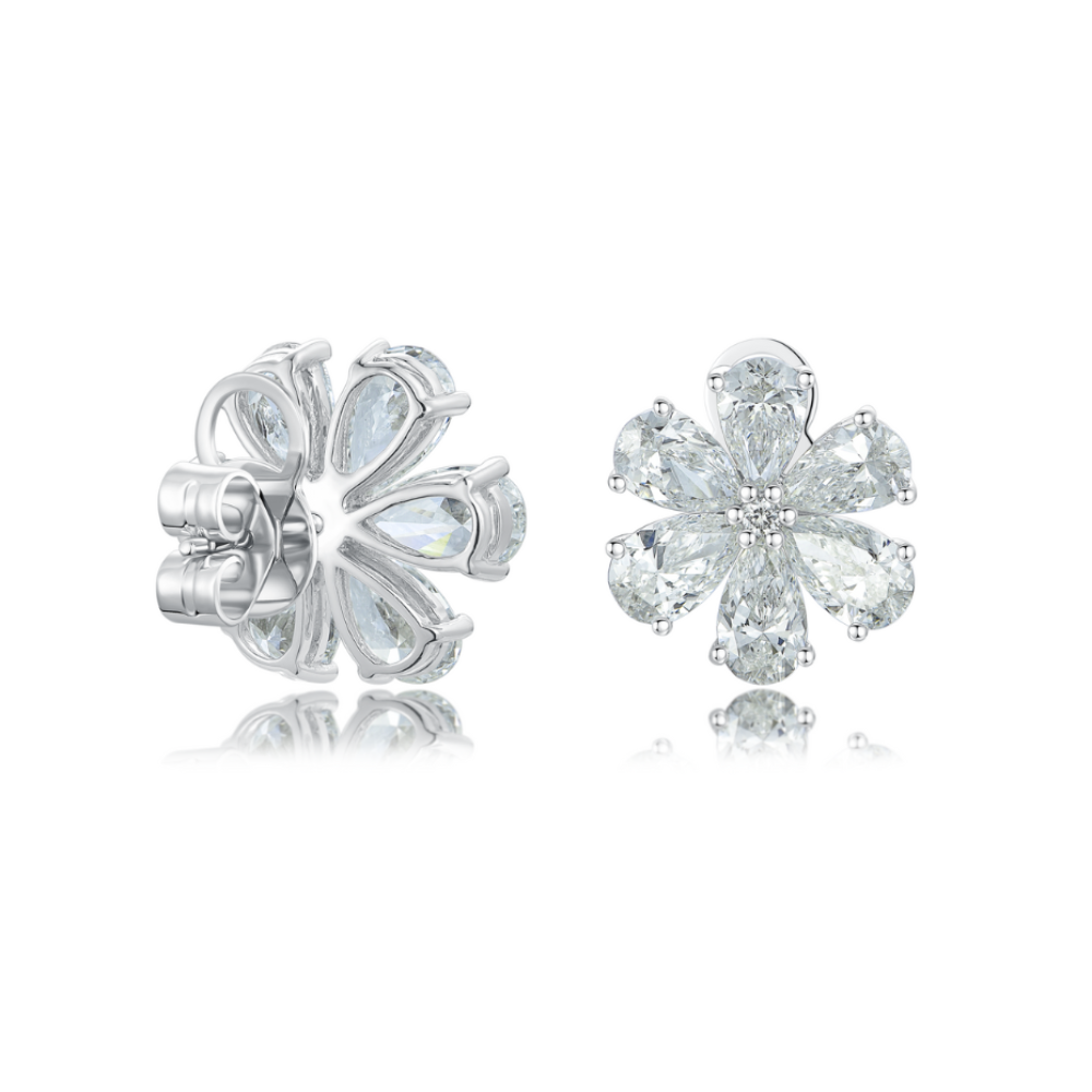 10K Gold Flower-Shaped Lab Grown Diamond Stud Earrings