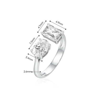 TDG 10K Gold Lab Grown Oval & Radiant Cut Diamond Toi et Moi Ring – 1.5TCW±