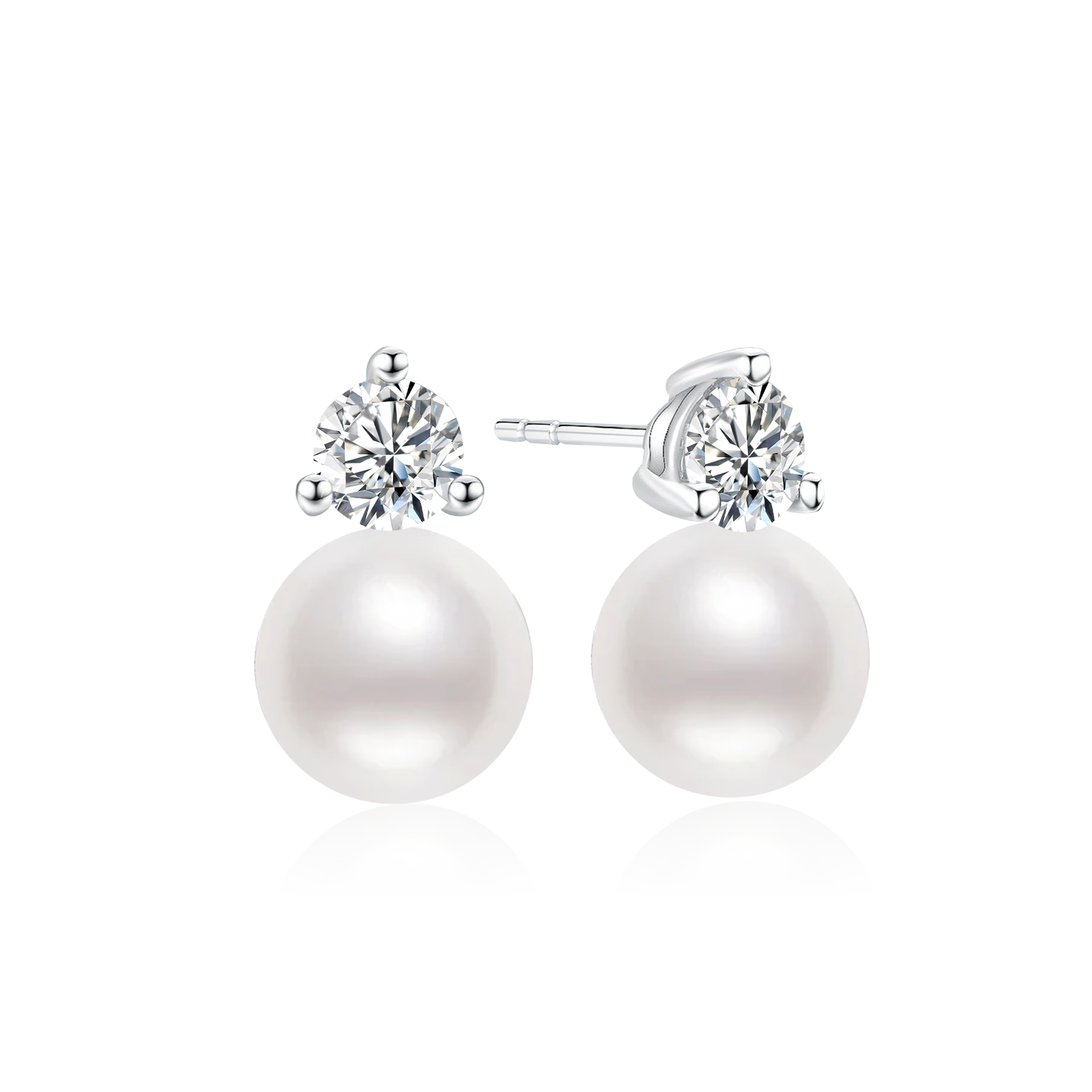 TDG 10K Gold Lab Grown Diamond Lumelle Pearl Stud Earrings