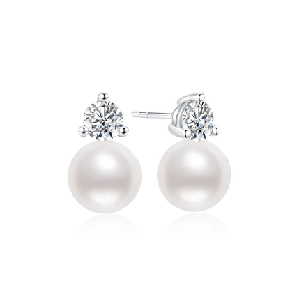 TDG 10K Gold Lab Grown Diamond Lumelle Pearl Stud Earrings