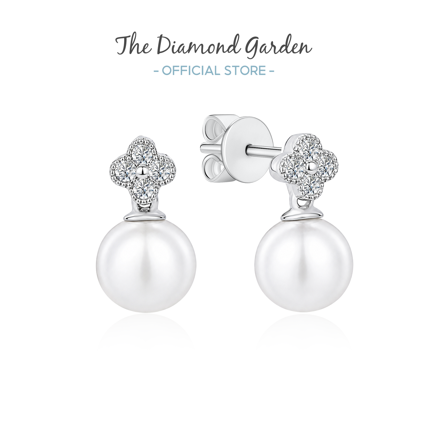 TDG 10K Gold Lab Grown Quartet Pearl Dangle Earrings