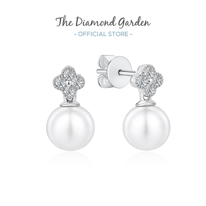 TDG 10K Gold Lab Grown Quartet Pearl Dangle Earrings