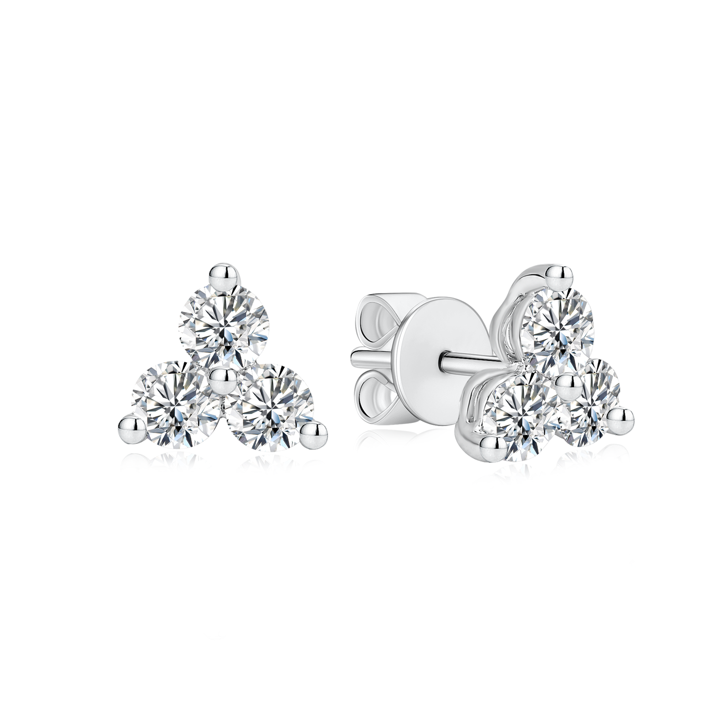 TDG 10K Gold Lab Grown Trinity Round Diamond Stud Earrings