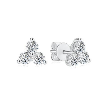 TDG 10K Gold Lab Grown Trinity Round Diamond Stud Earrings