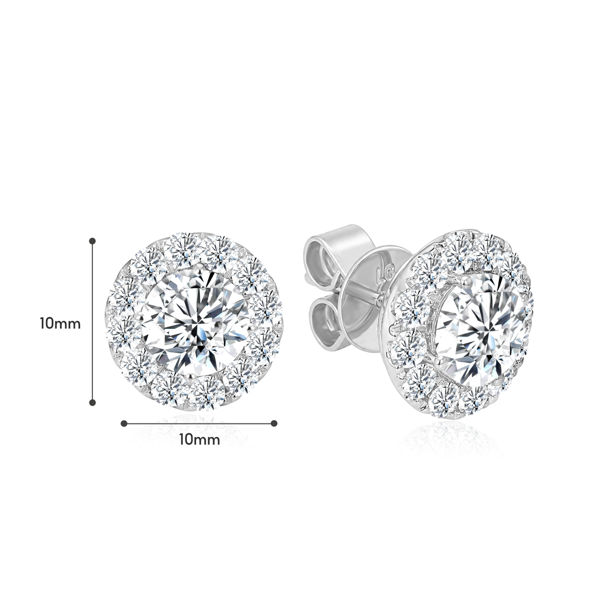 TDG 10K Gold Lab Grown Diamond Classic Halo Earrings - 0.8CT± Centre