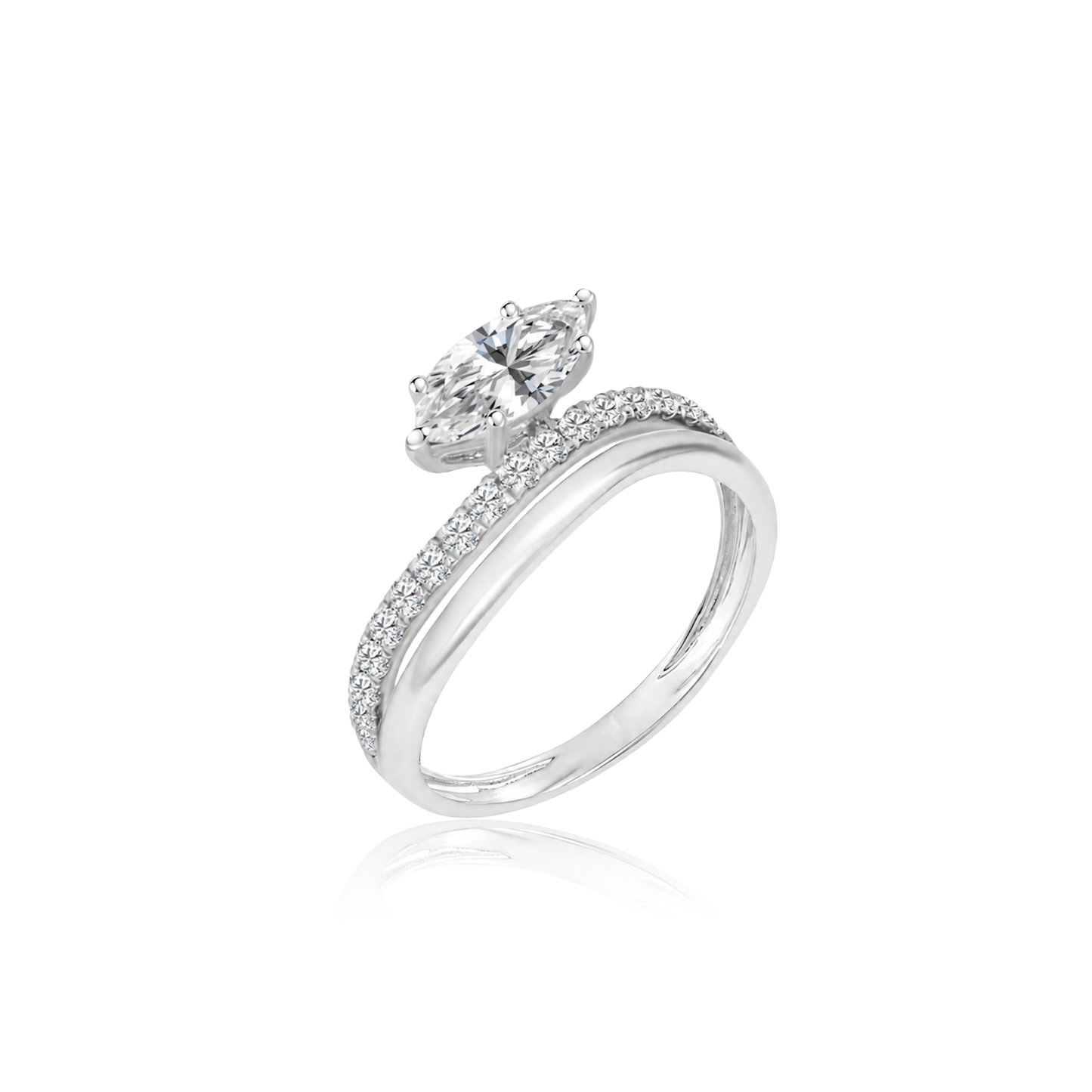 TDG 10K White Gold Lab Grown Marquise Diamond Illusion Ring