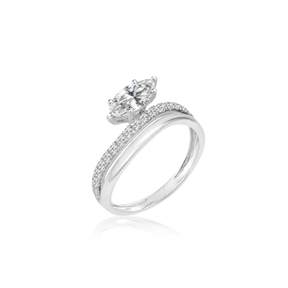 TDG 10K White Gold Lab Grown Marquise Diamond Illusion Ring