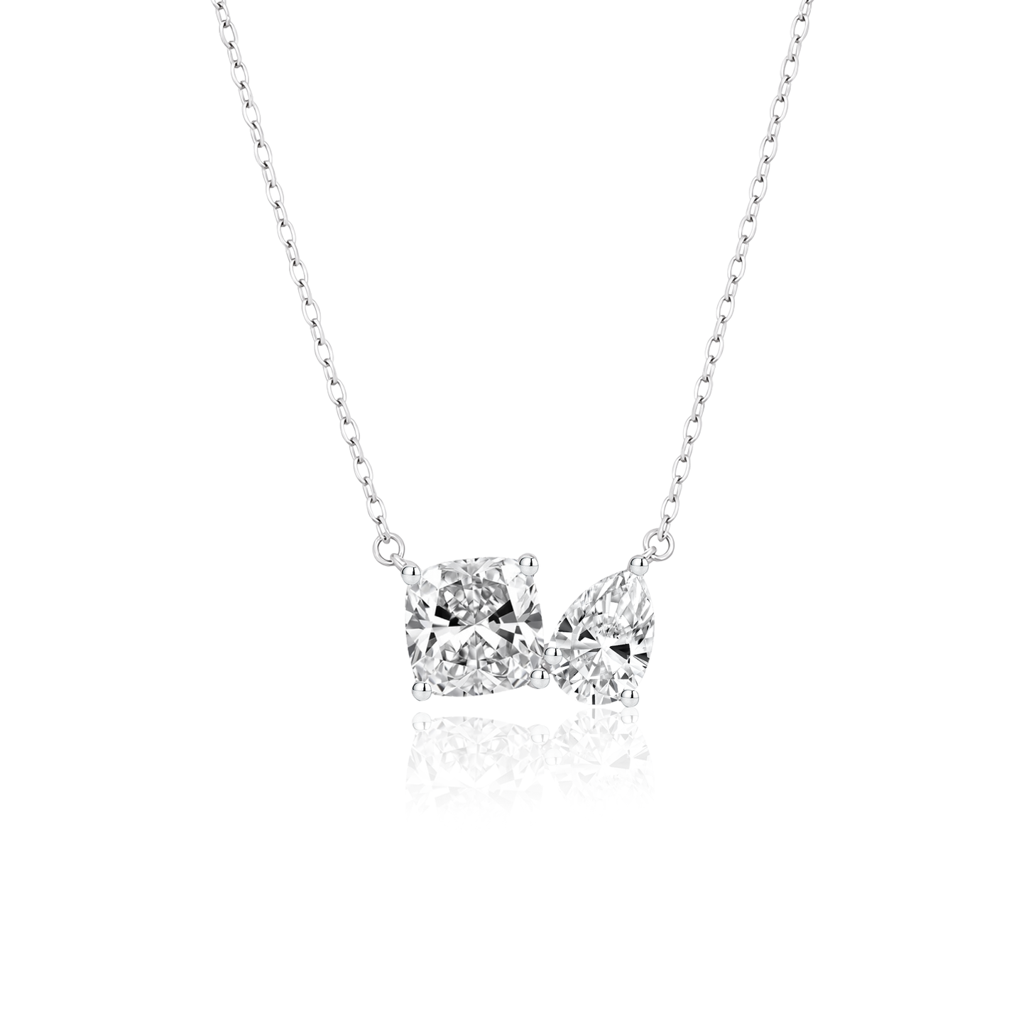 TDG 10K Gold Lab Grown Cushion & Pear Cut Diamond Toi et Moi Necklace – 2TCW±