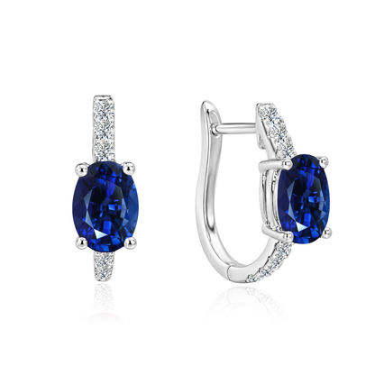 TDG 10K Gold Lab Grown Diamond and Gemstone Hoop Earrings
