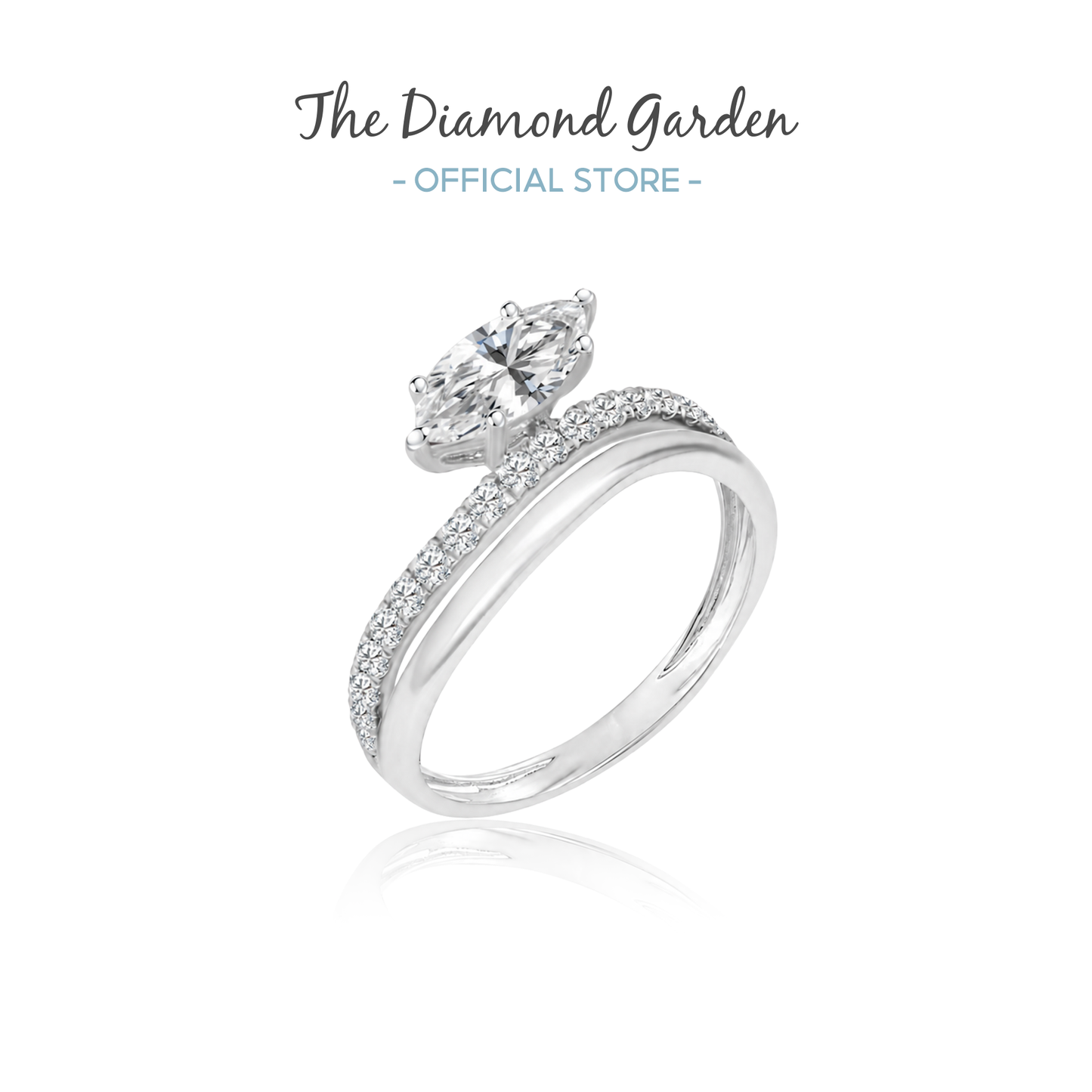 TDG 10K White Gold Lab Grown Marquise Diamond Illusion Ring