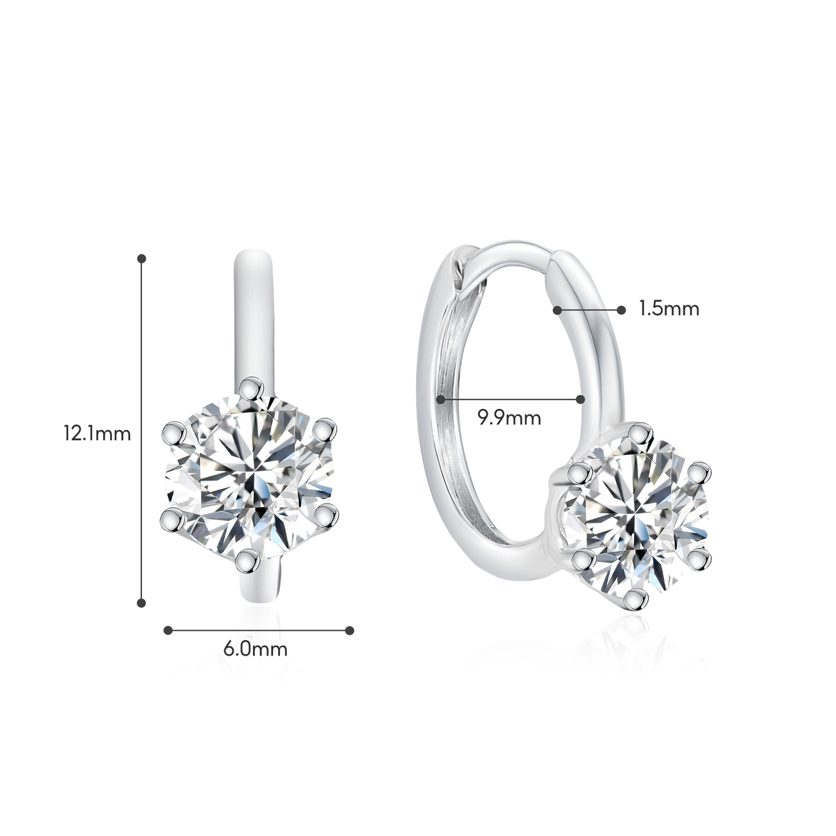 TDG 10K White Gold Lab-Grown Round Diamond Classic Hoop Earrings