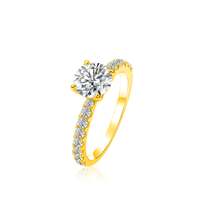 TDG 10K Gold Lab Grown Diamond Classic Solitaire Ring with Pavé Band – 1.2TCW±