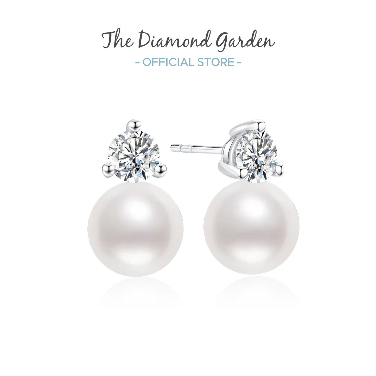 TDG 10K Gold Lab Grown Diamond Lumelle Pearl Stud Earrings