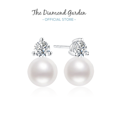 TDG 10K Gold Lab Grown Diamond Lumelle Pearl Stud Earrings