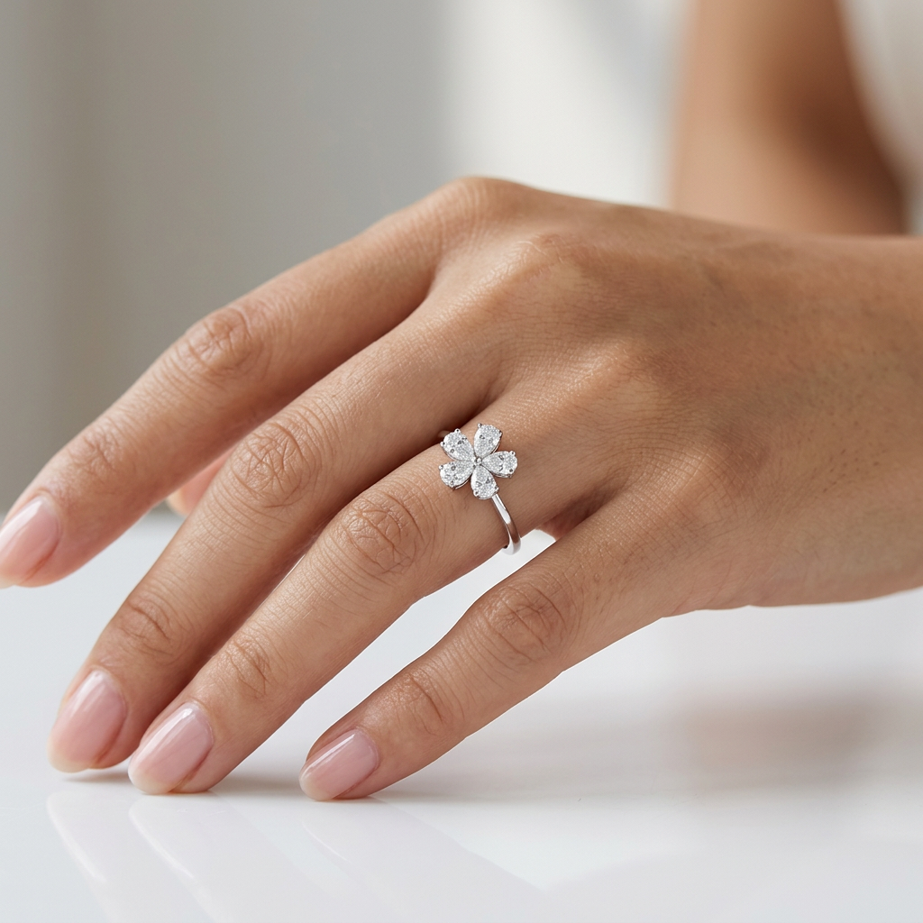 TDG 10K Gold Lab Grown Diamond Flower Ring – 0.7TCW±