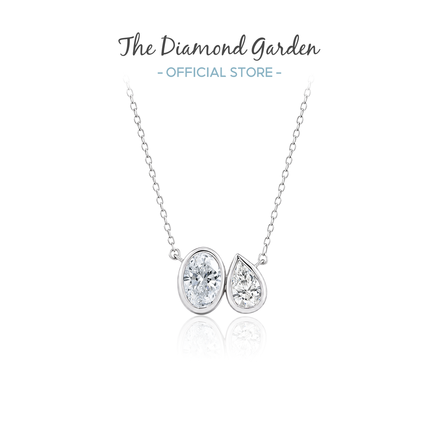 TDG 10K Gold Lab Grown Oval & Pear Cut Diamond Bezel Setting Toi et Moi Necklace – 1.3TCW±