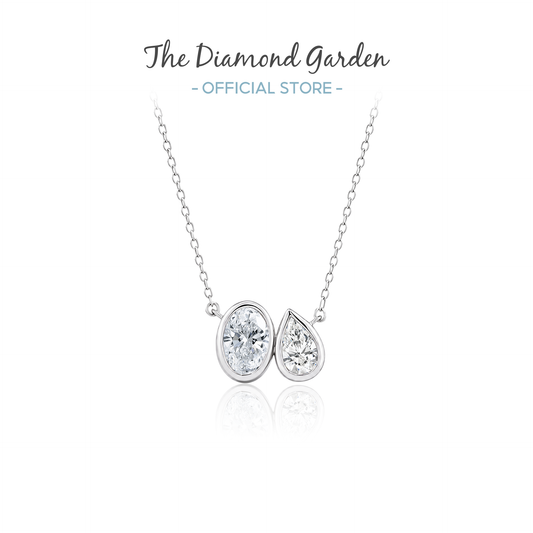 TDG 10K Gold Lab Grown Oval & Pear Cut Diamond Bezel Setting Toi et Moi Necklace – 1.3TCW±
