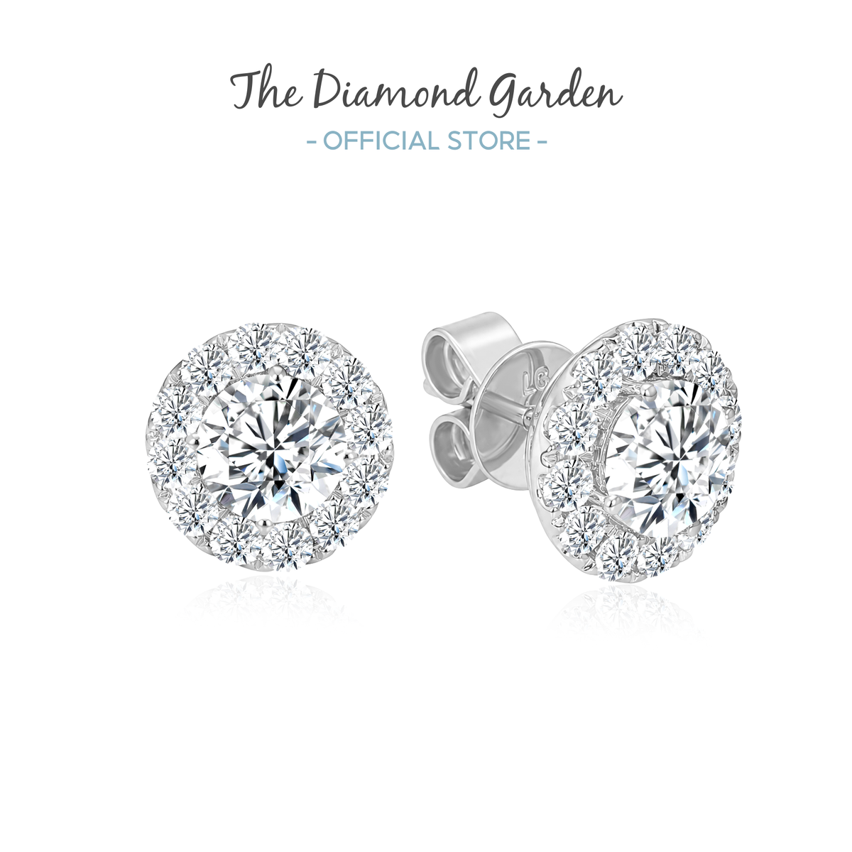 TDG 10K Gold Lab Grown Diamond Classic Halo Earrings - 0.8CT± Centre