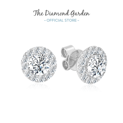TDG 10K Gold Lab Grown Diamond Classic Halo Earrings - 0.8CT± Centre