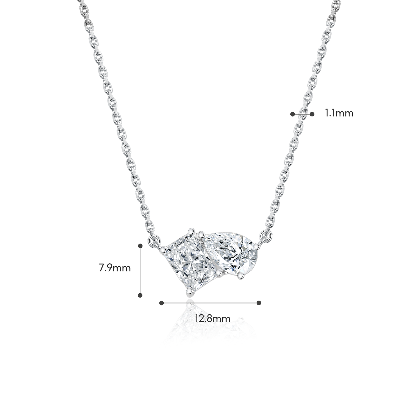 TDG 10K Gold Lab Grown Radiant & Pear Cut Diamond Toi et Moi Necklace – 1.5TCW±
