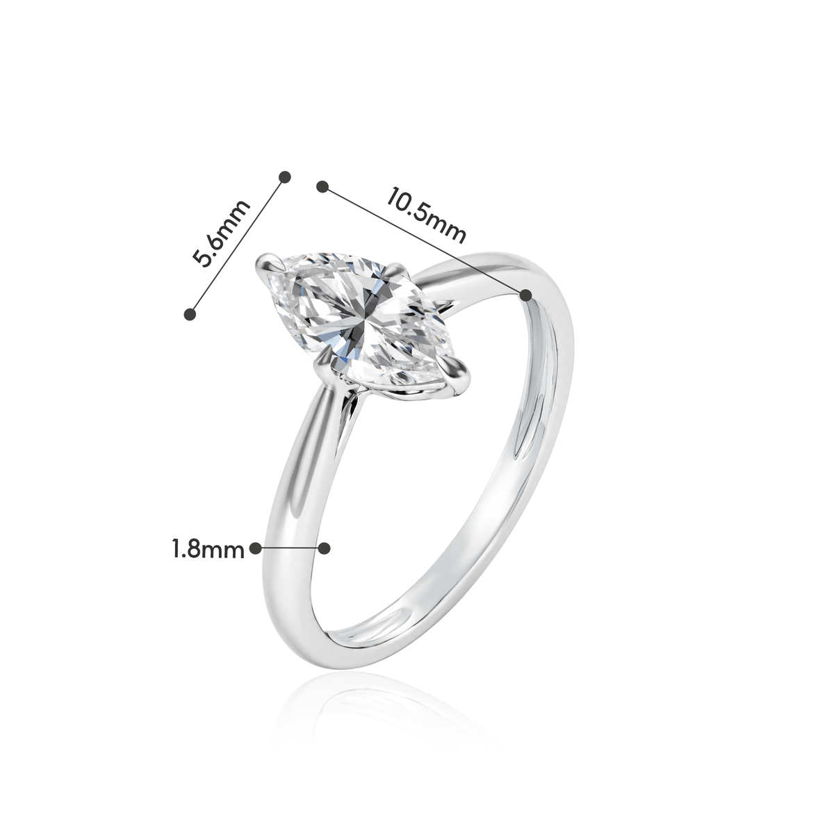 TDG 10K Gold Lab Grown Diamond Marquise Solitaire Ring – 0.8CT±