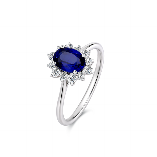 10K Oval Shape Lab Grown Blue Sapphire Diamond Ring