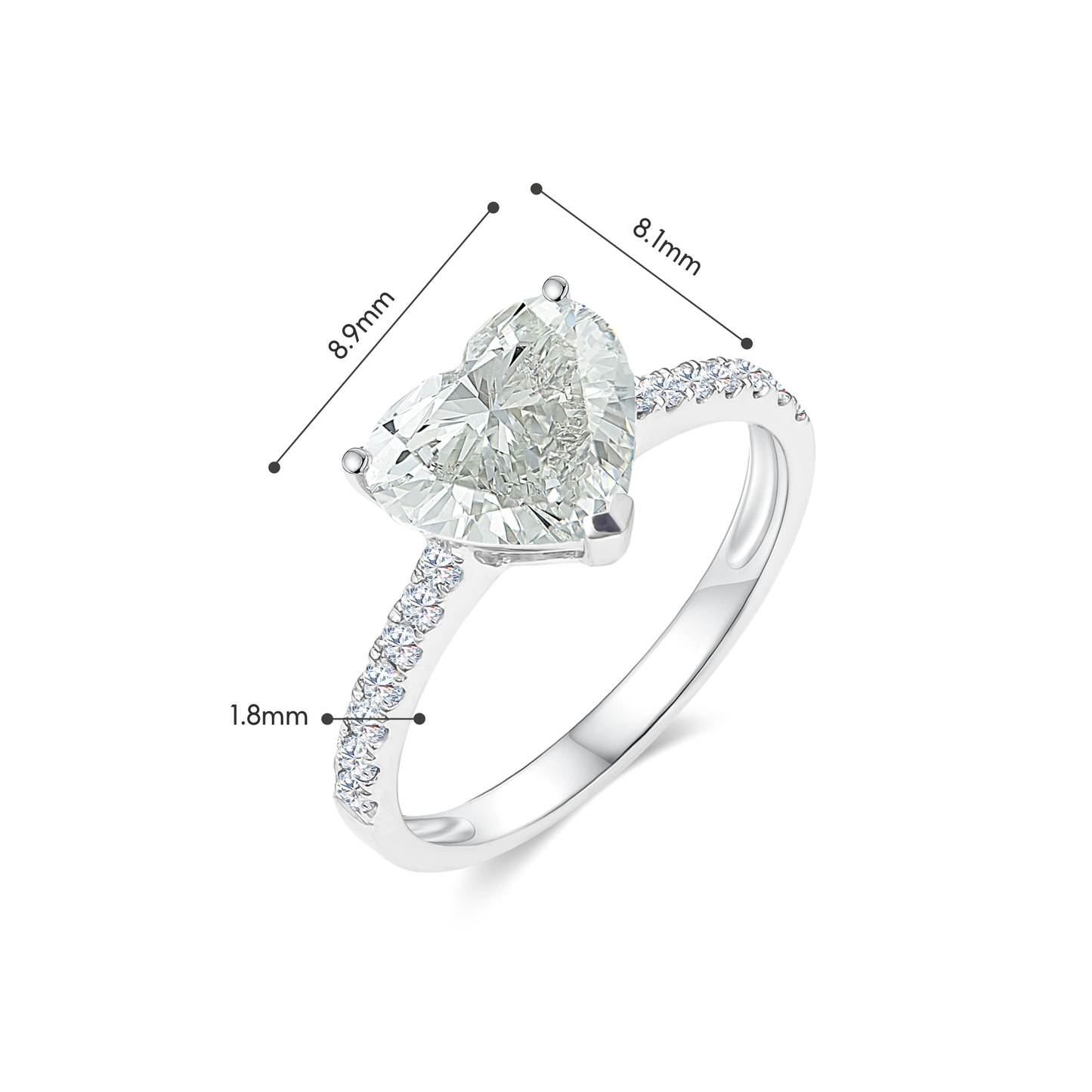 TDG 10K Gold Lab Grown Heart Shape Diamond Ring – 2.1CT±