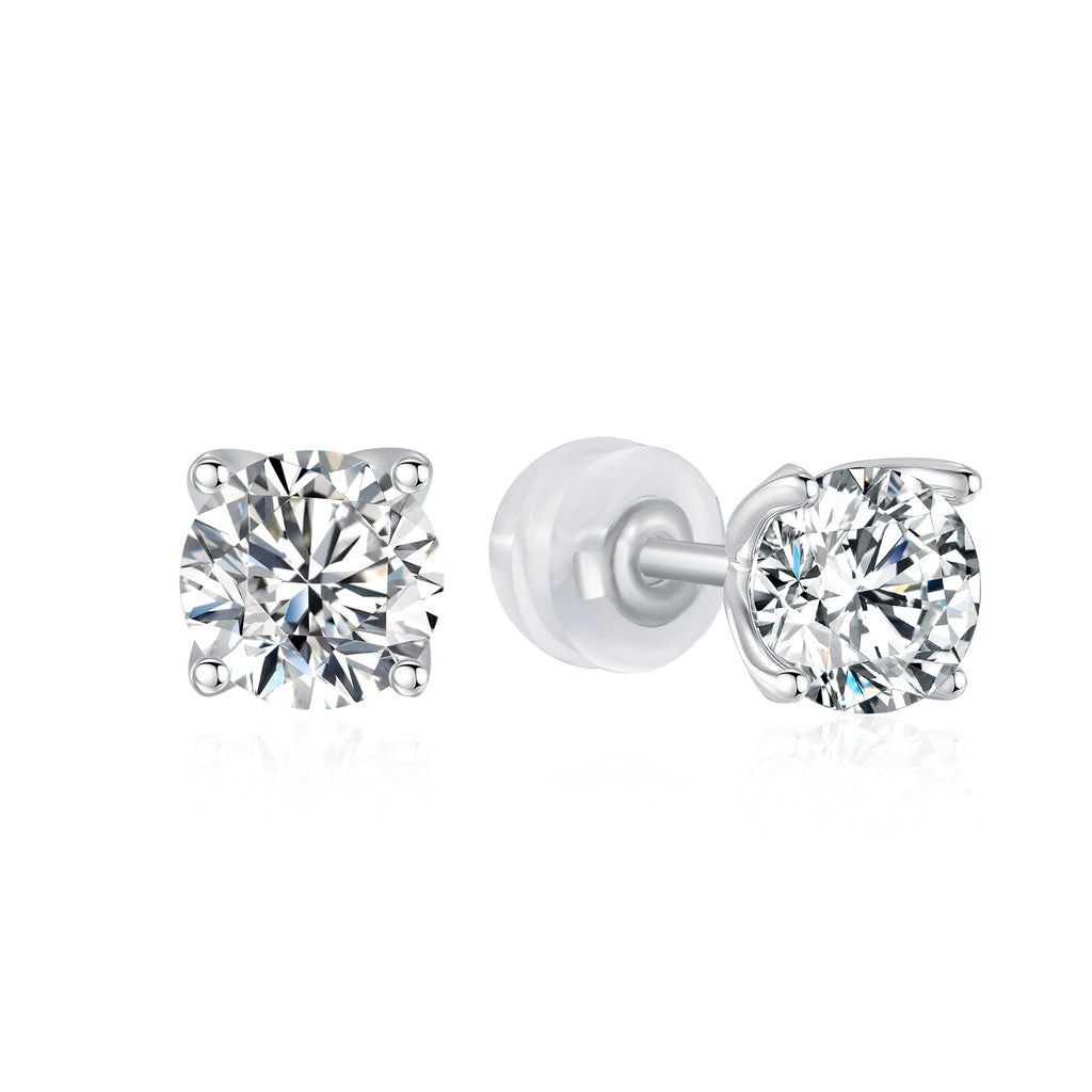 TDG 10K White Gold Lab-Grown Diamond Solitaire Stud Earrings