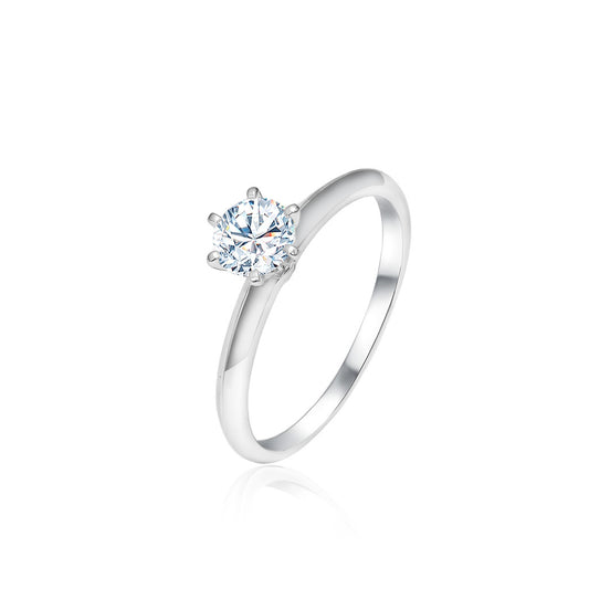 TDG 10K Gold Lab Grown 6 Prong Round Brilliant Diamond Ring