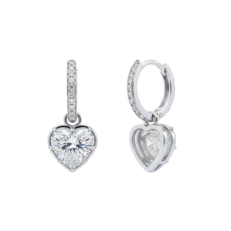 TDG 10K White Gold Lab-Grown Heart Cut Diamond Drop Earrings