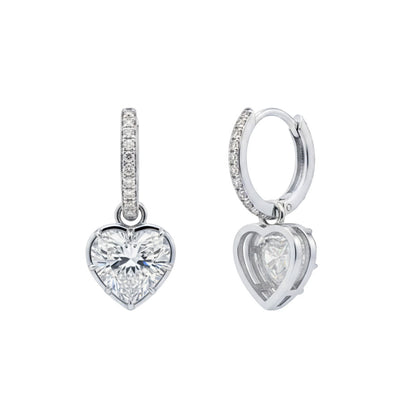 TDG 10K White Gold Lab-Grown Heart Cut Diamond Drop Earrings