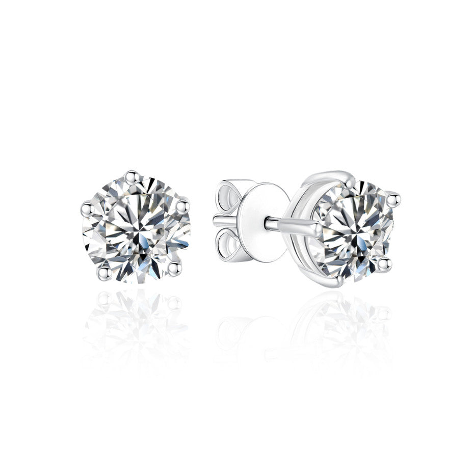 TDG 10K White Gold Lab-Grown 5-Prong Diamond Stud Earrings