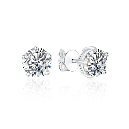 TDG 10K White Gold Lab-Grown 5-Prong Diamond Stud Earrings