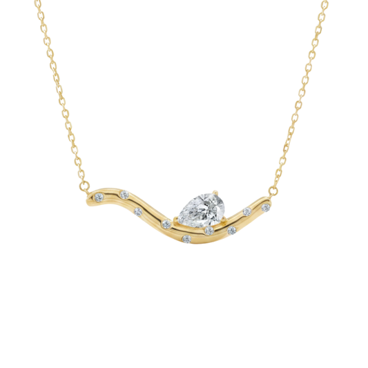 TDG 10K Yellow Gold Pear Diamond Wave Necklace