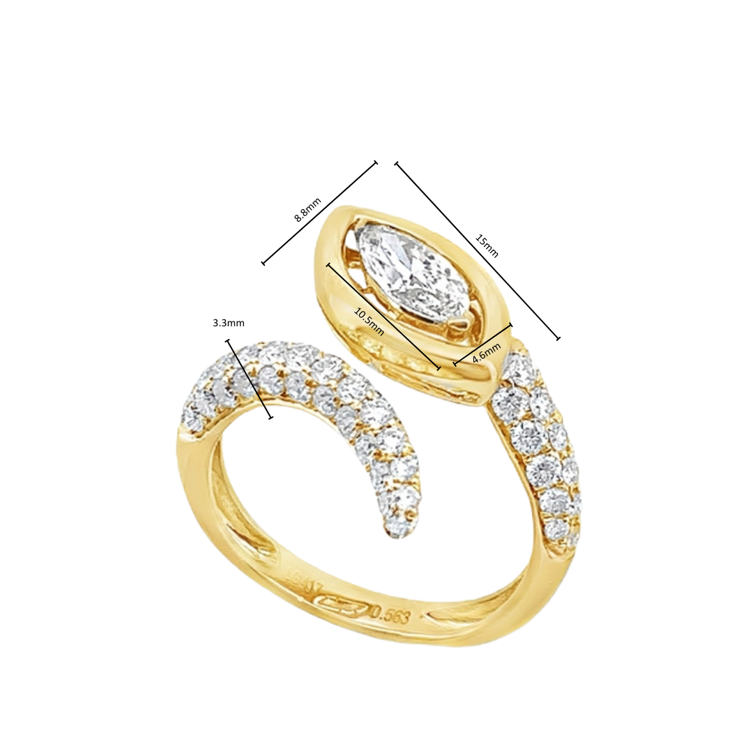 TDG 10K Yellow Gold Marquise Diamond Open Wrap Ring