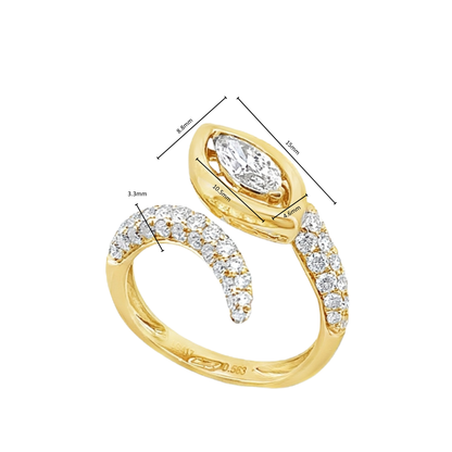 TDG 10K Yellow Gold Marquise Diamond Open Wrap Ring