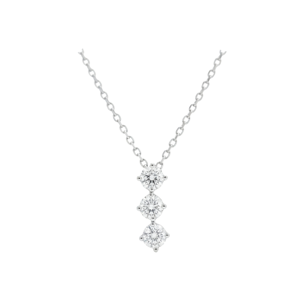 TDG 10K White Gold Lab-Grown Diamond 3-Stone Pendant Necklace