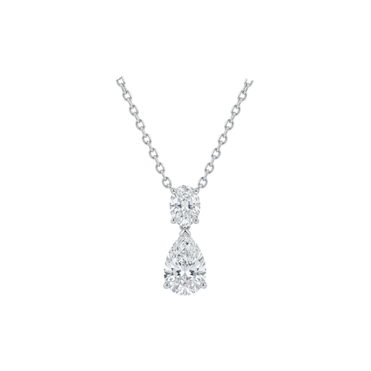 TDG 10K White Gold Lab-Grown Diamond Pear Drop Pendant Necklace