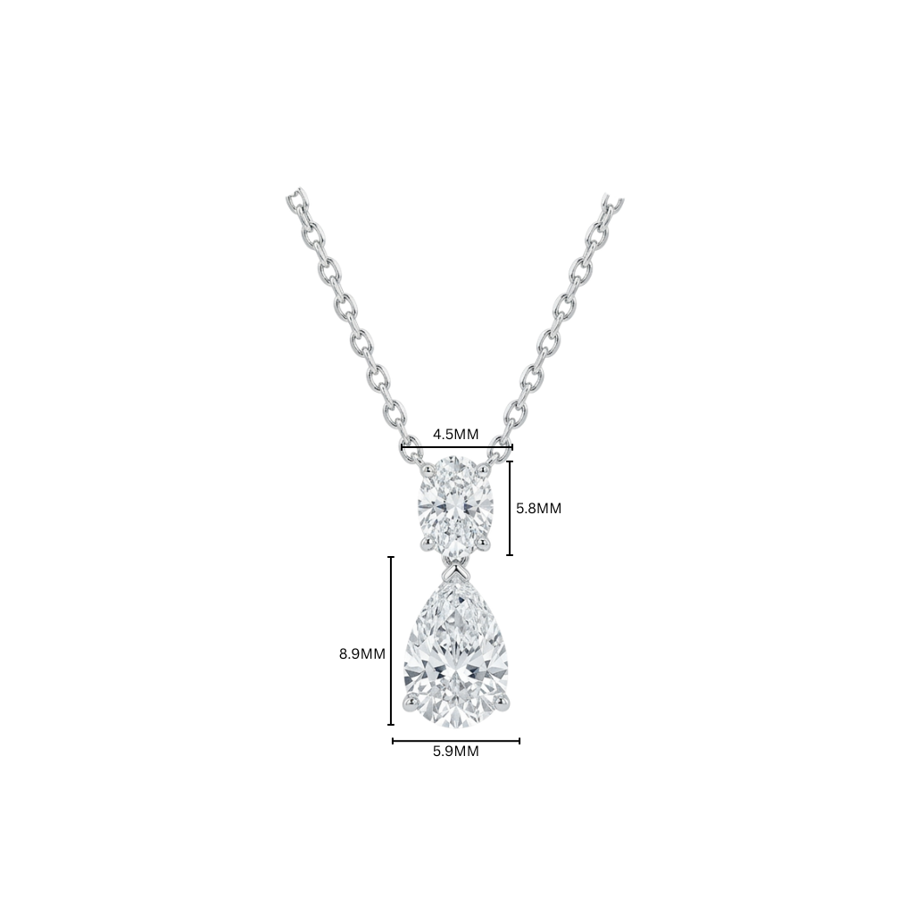 TDG 10K White Gold Lab-Grown Diamond Pear Drop Pendant Necklace
