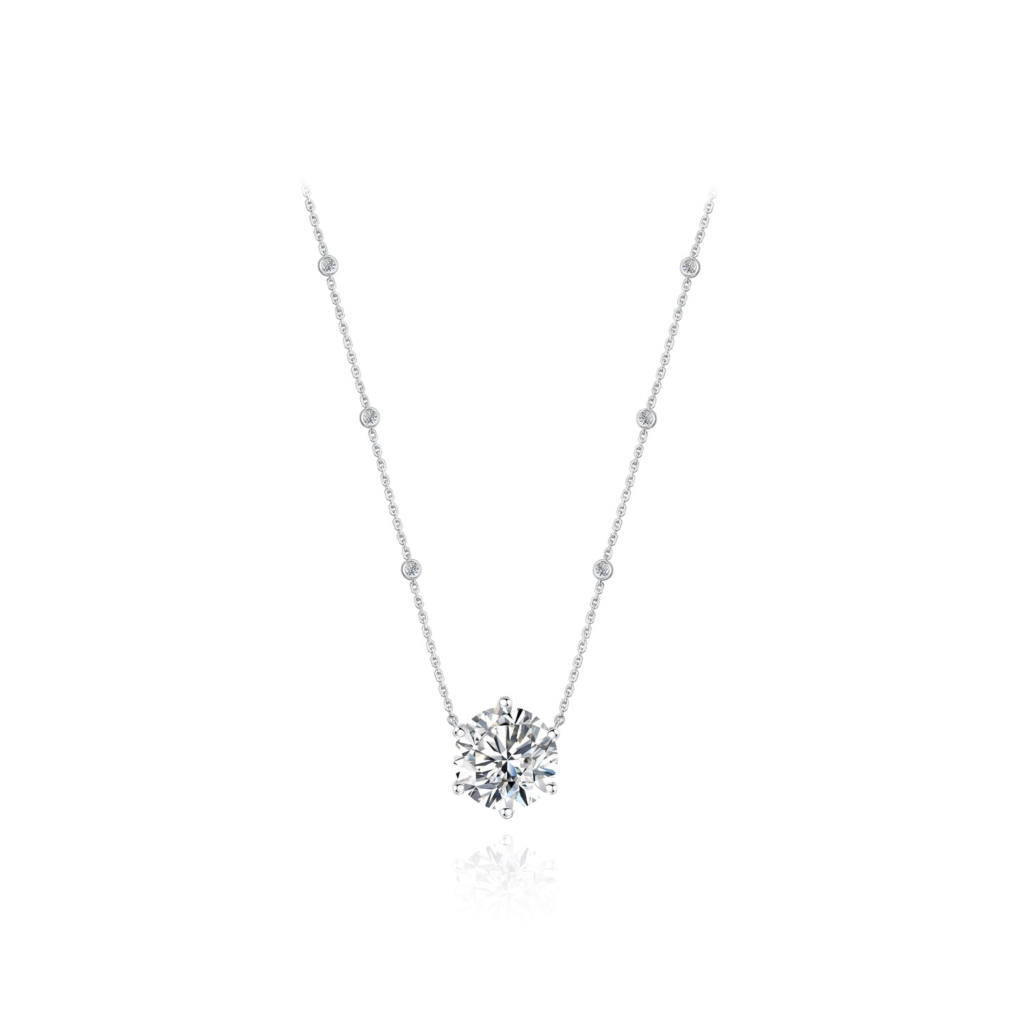 18K Gold Round Brilliant 6 Prongs Solitaire Diamond Necklace with IGI Certificate